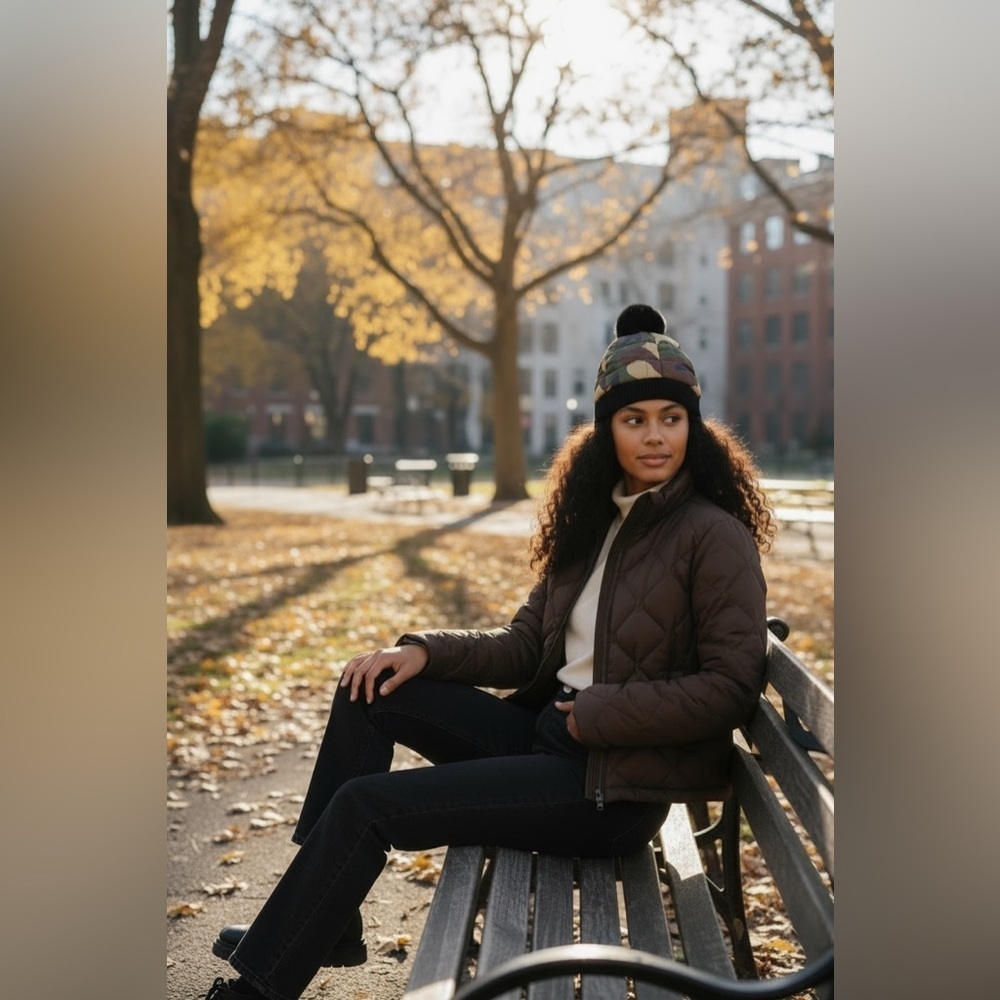 CAMO PADDED BEANIE WITH POM POM